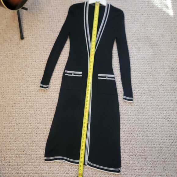 SOLD WHBM Ribbed Long Cardigan Duster Black White Trim - Picture 6 of 15